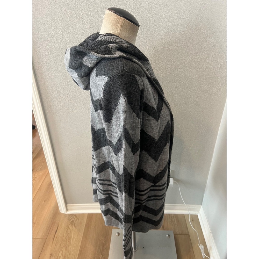 Alley & Gabby by 212 NYC Hooded Chevron Open Front Cardigan Gray Small USA - Picture 2 of 6